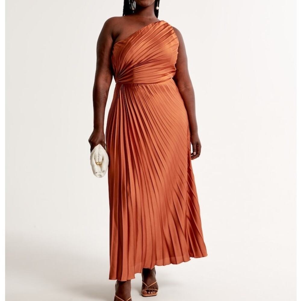 Abercrombie & Fitch S Petite Giselle Pleated One Shoulder Maxi Dress Copper Rust